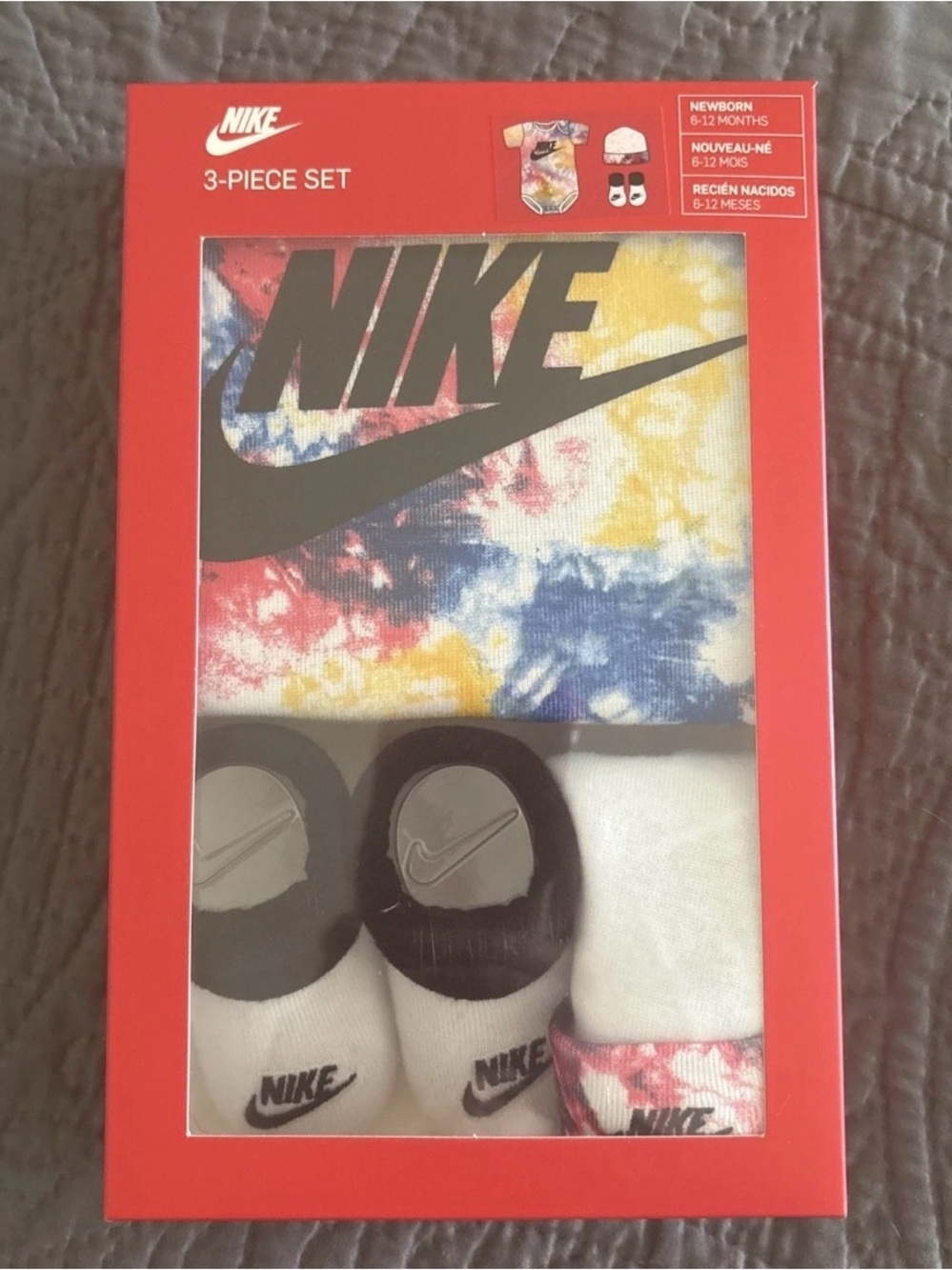 Nike Tie-Dye Newborn 3-Piece Set - Red, Yellow, Blue, White